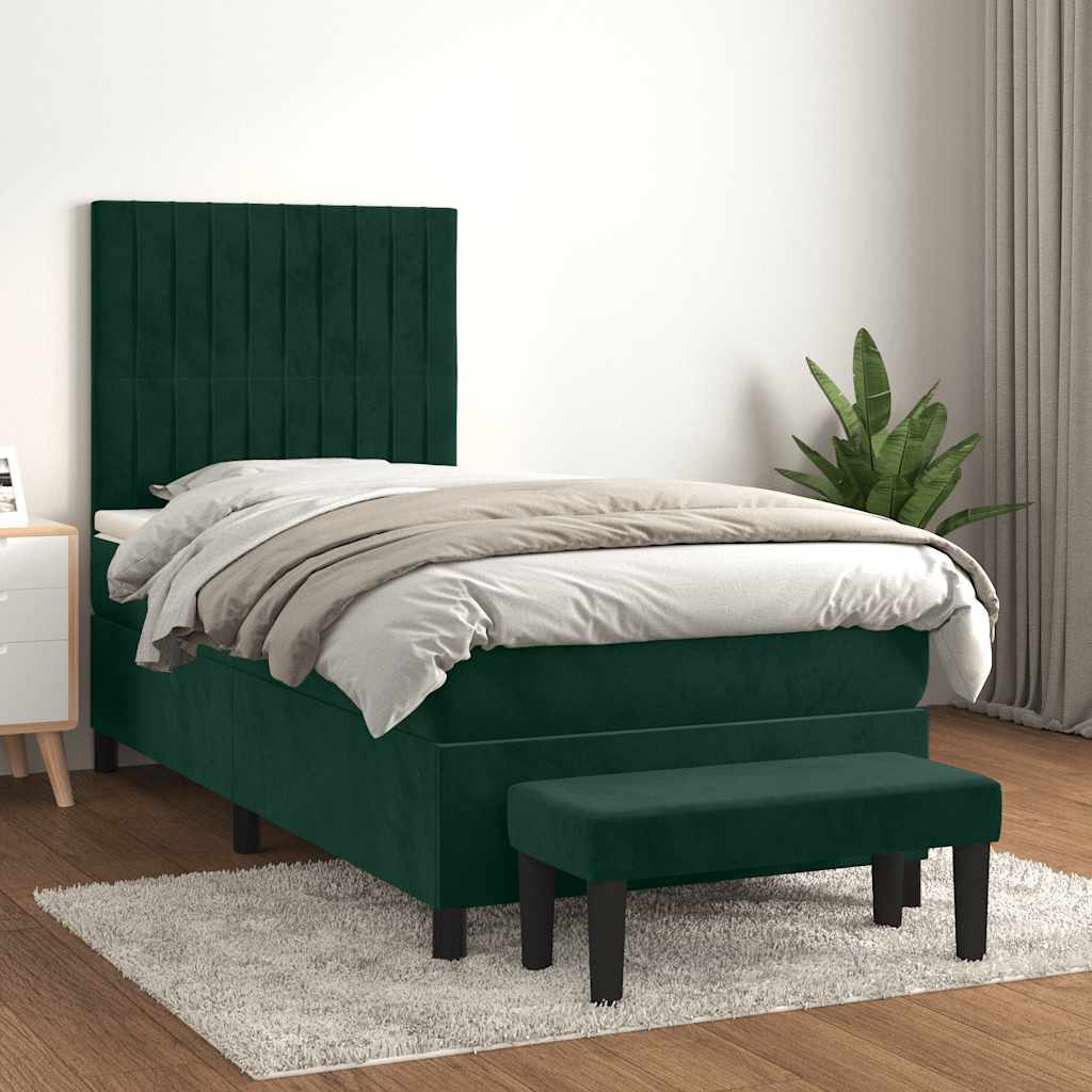 Boxspringbett mit Matratze Dunkelgrün 90x200 cm Samt