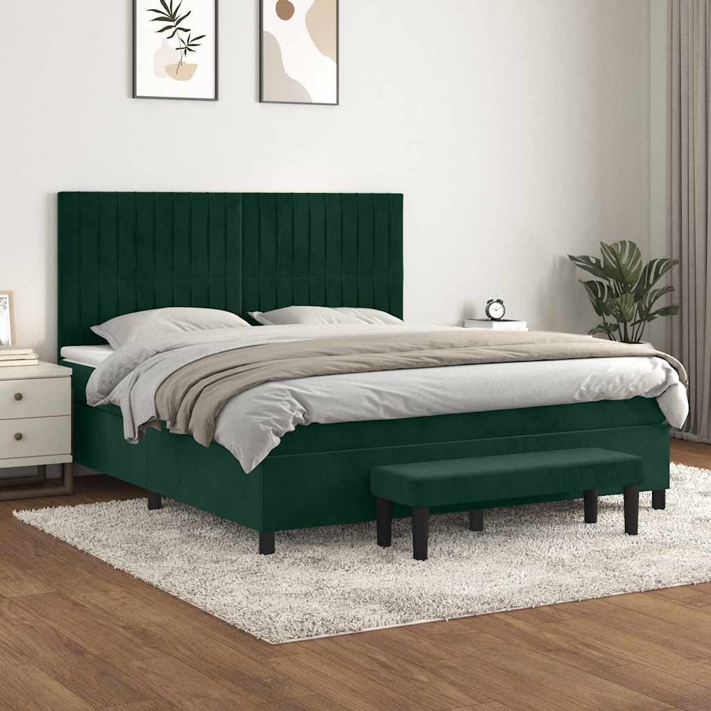 Boxspringbett mit Matratze Dunkelgrün 160x200 cm Samt