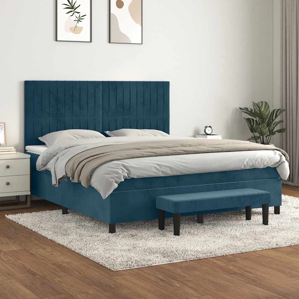Boxspringbett mit Matratze Dunkelblau 160x200 cm Samt