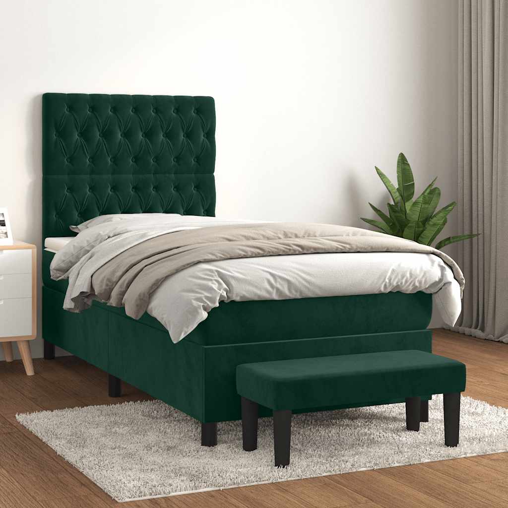 Boxspringbett mit Matratze Dunkelgrün 90x190 cm Samt
