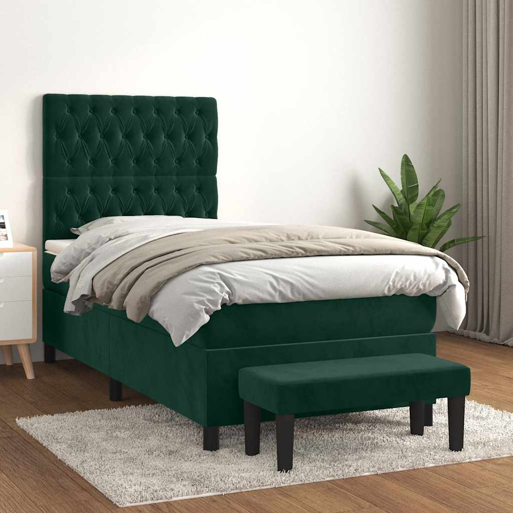 Boxspringbett mit Matratze Dunkelgrün 90x200 cm Samt