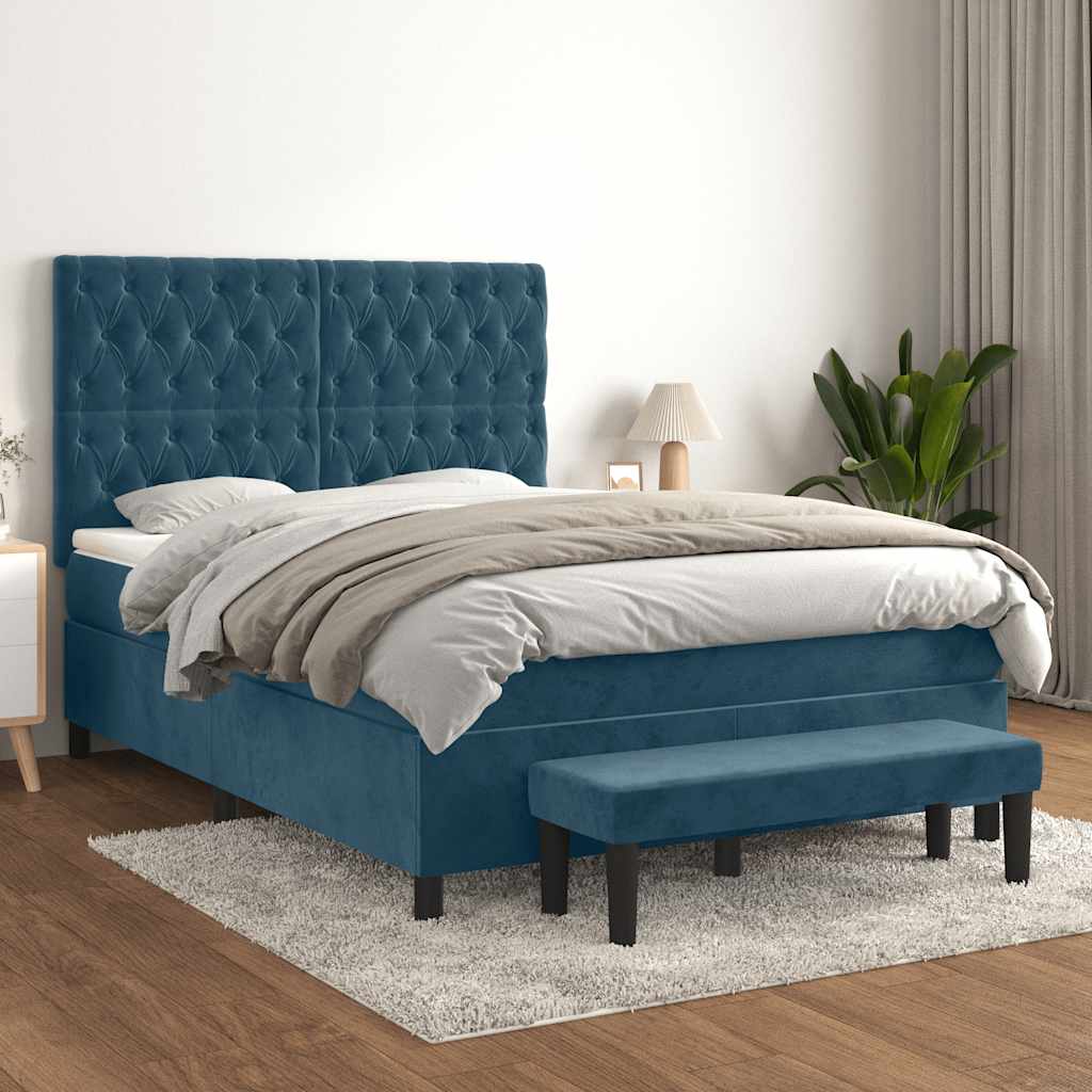 Boxspringbett mit Matratze Dunkelblau 140x190 cm Samt