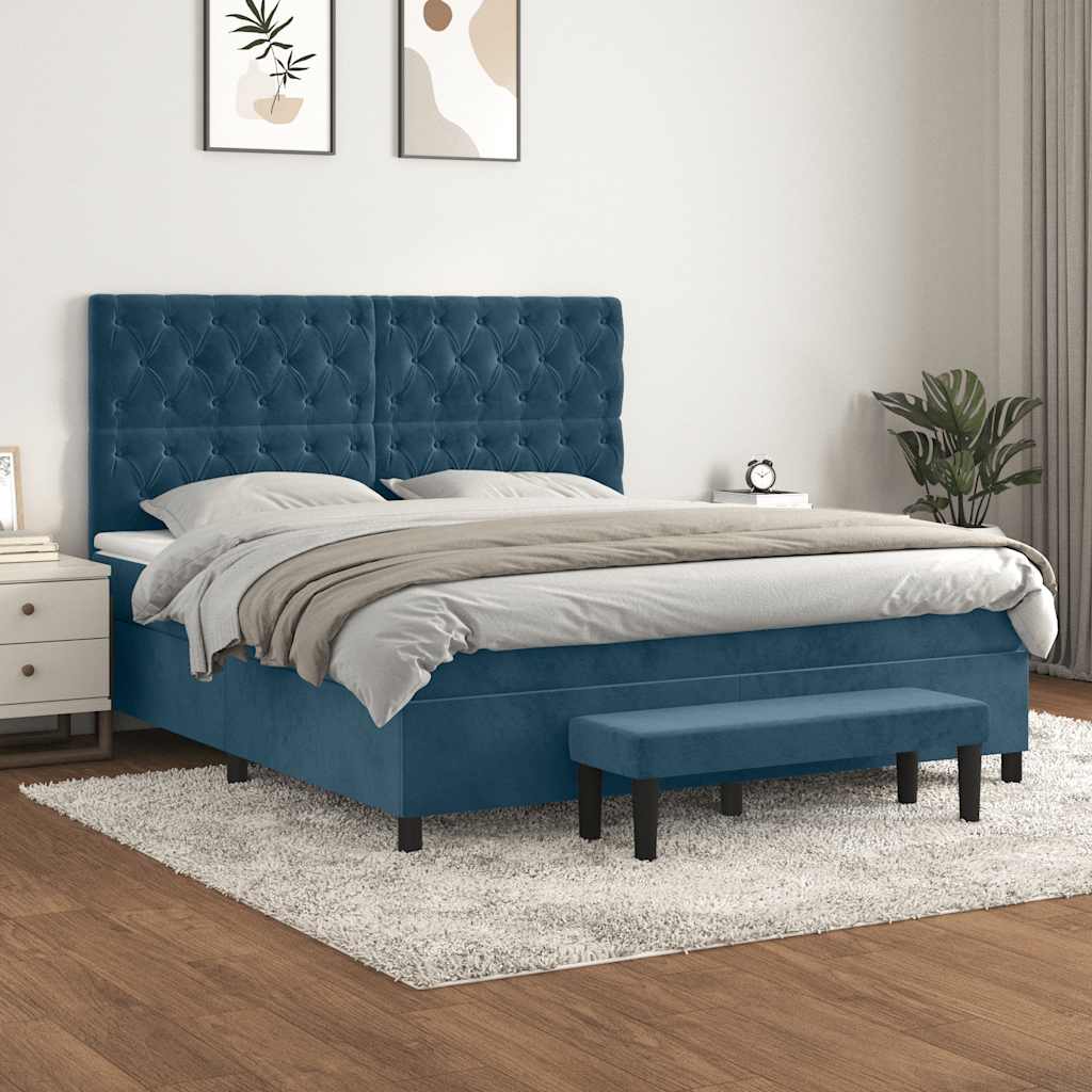 Boxspringbett mit Matratze Dunkelblau 160x200 cm Samt