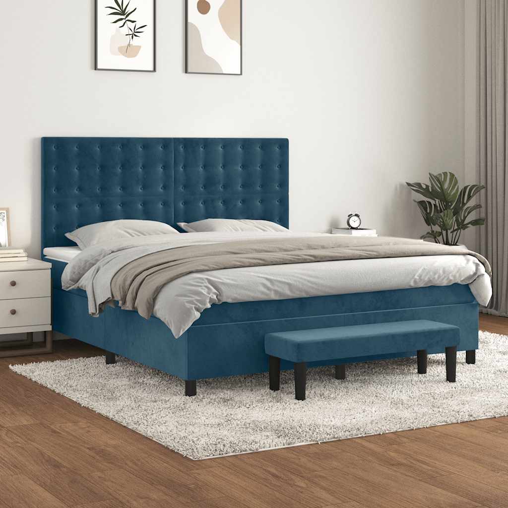 Boxspringbett mit Matratze Dunkelblau 160x200 cm Samt