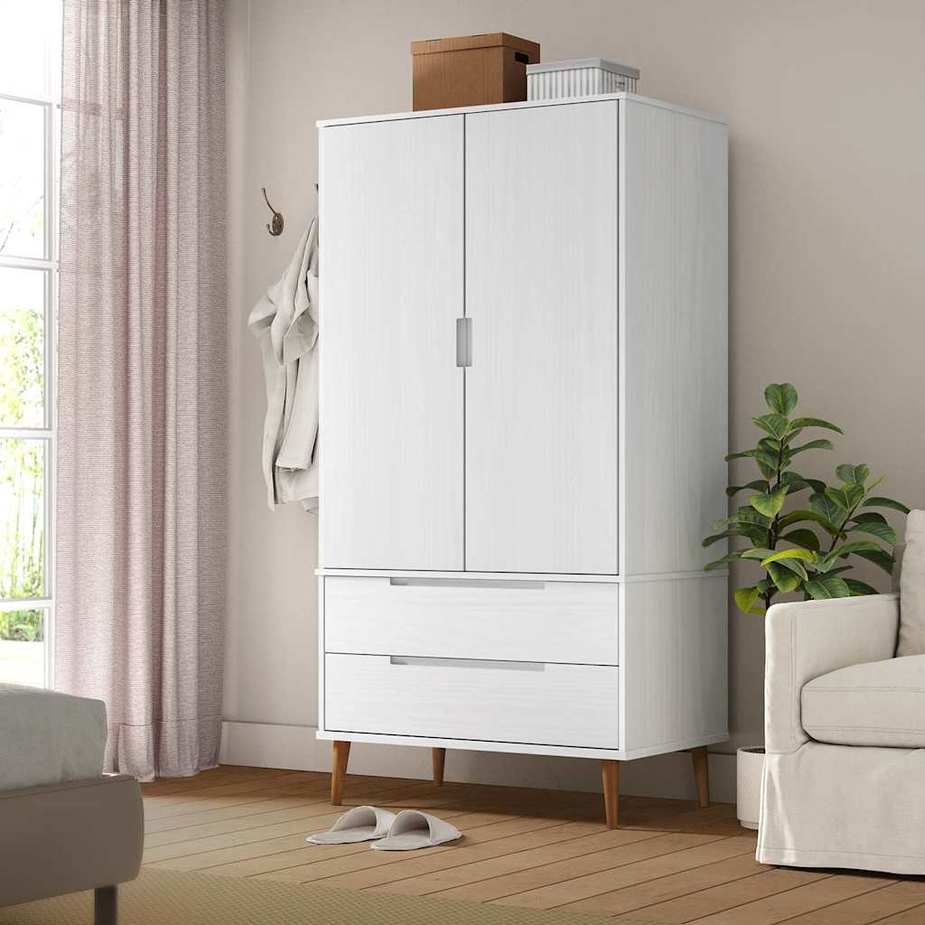 Kleiderschrank MOLDE Weiß 90x55x175 cm Massivholz Kiefer