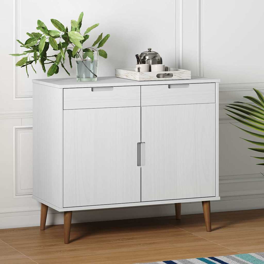 Sideboard MOLDE Weiß 90x40x80 cm Massivholz Kiefer