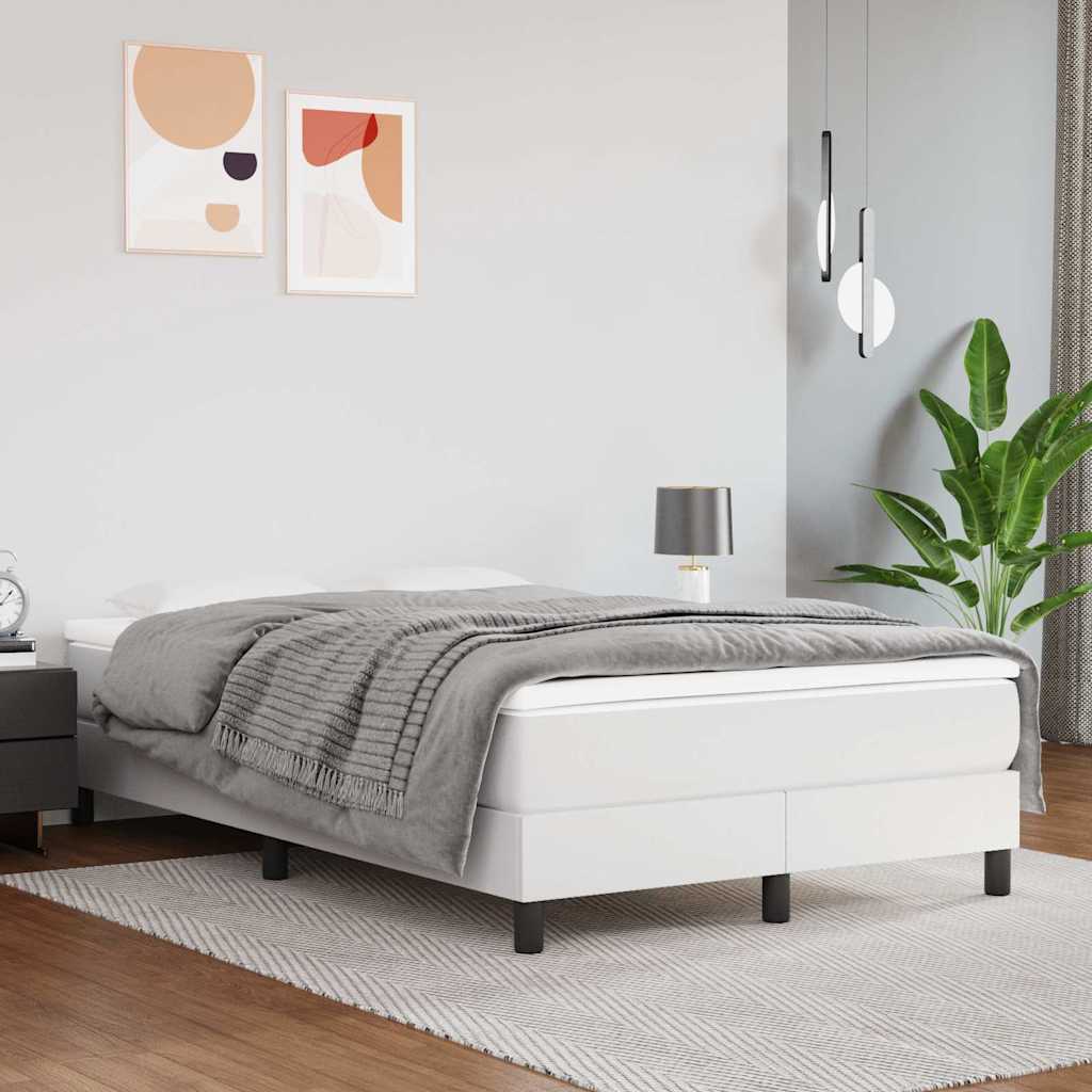 Boxspringbett mit Matratze Weiß 120x200 cm Kunstleder