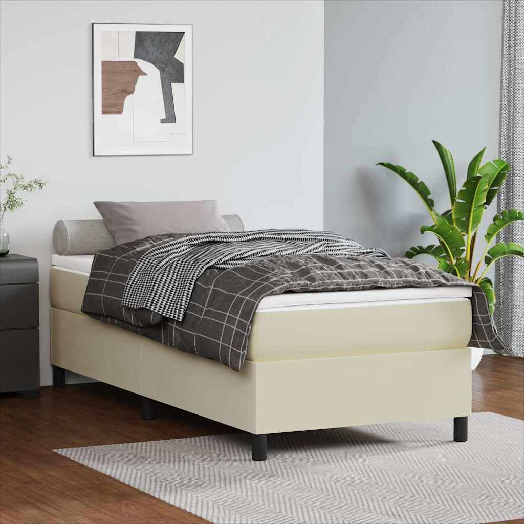 Boxspringbett mit Matratze Creme 90x190 cm Kunstleder
