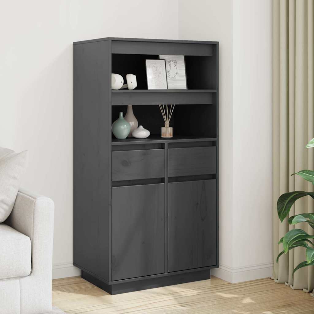 Highboard Grau 60x40x116,5 cm Massivholz Kiefer