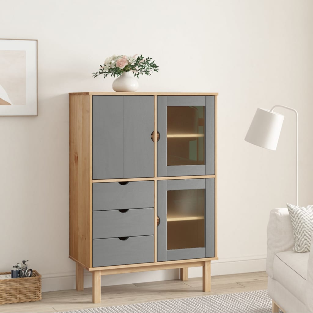 Highboard OTTA Braun&Grau 85x43x125 cm Massivholz Kiefer