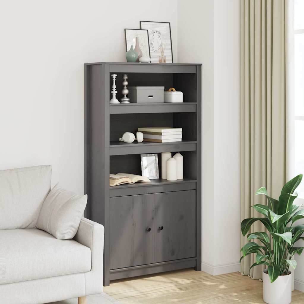 Highboard Grau 80x35x154 cm Massivholz Kiefer