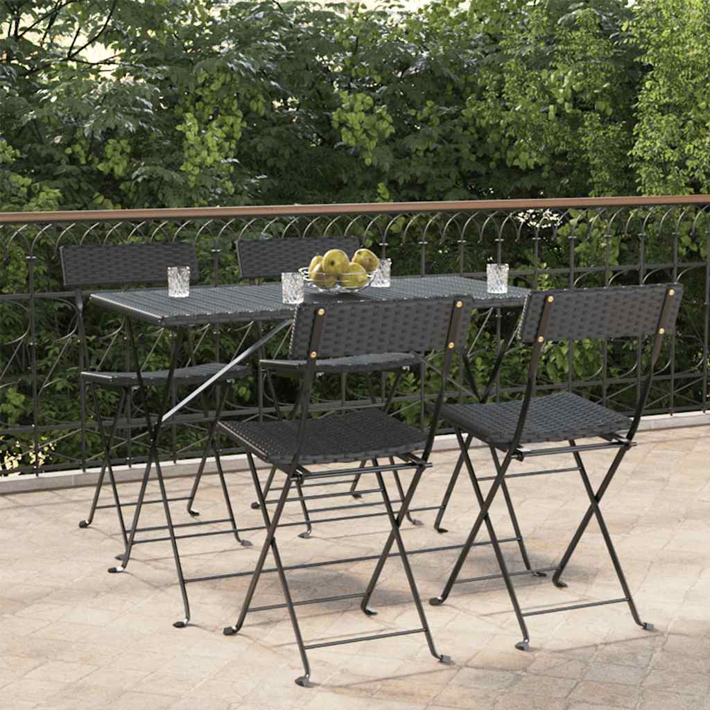 Klappstühle, 4 Stück, schwarz, aus Polyrattan und Stahl