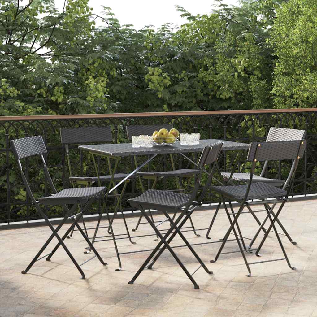 Klappstühle, 6 Stück, schwarz, aus Polyrattan und Stahl