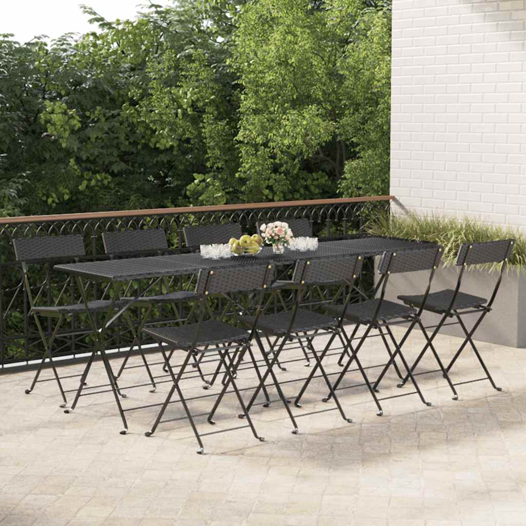 Klappstühle, 8 Stück, schwarz, aus Polyrattan und Stahl