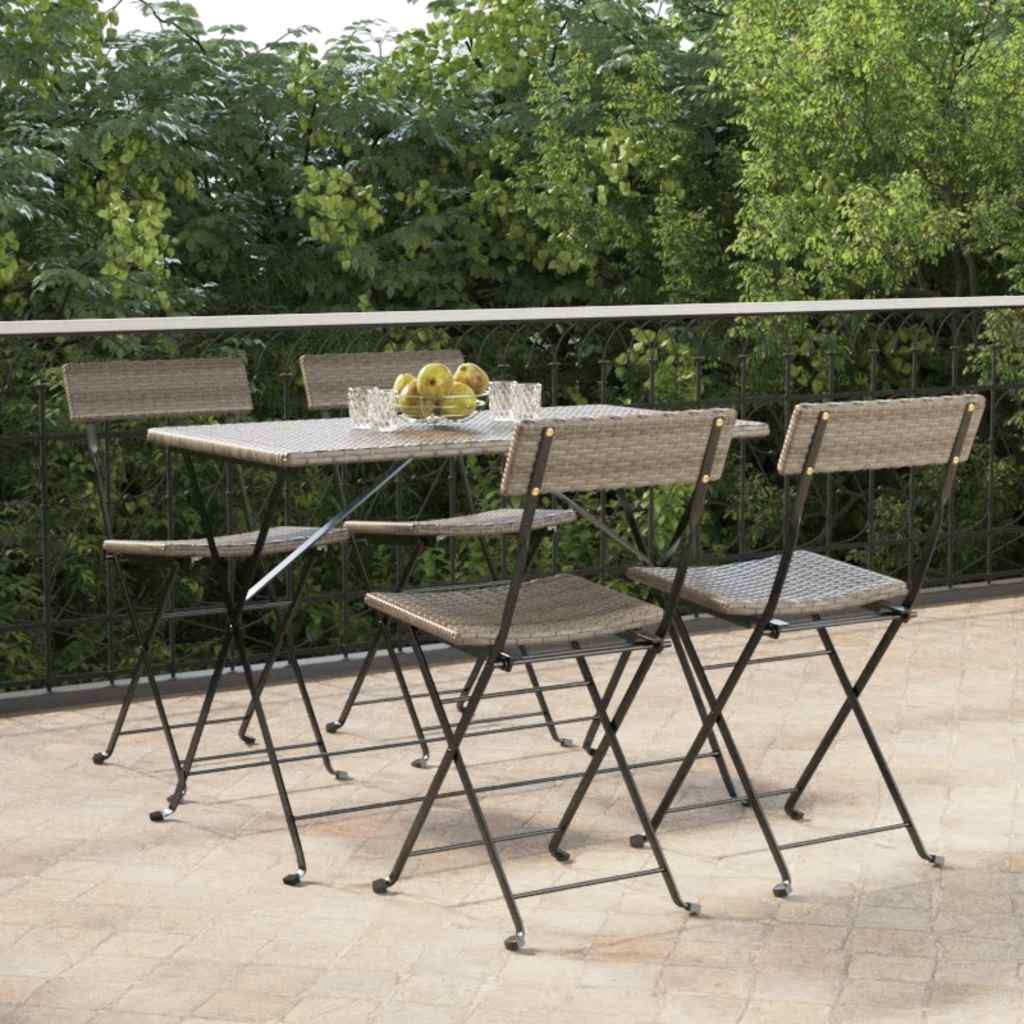 Klappstühle, 4 Stück, graues Polyrattan und Stahl