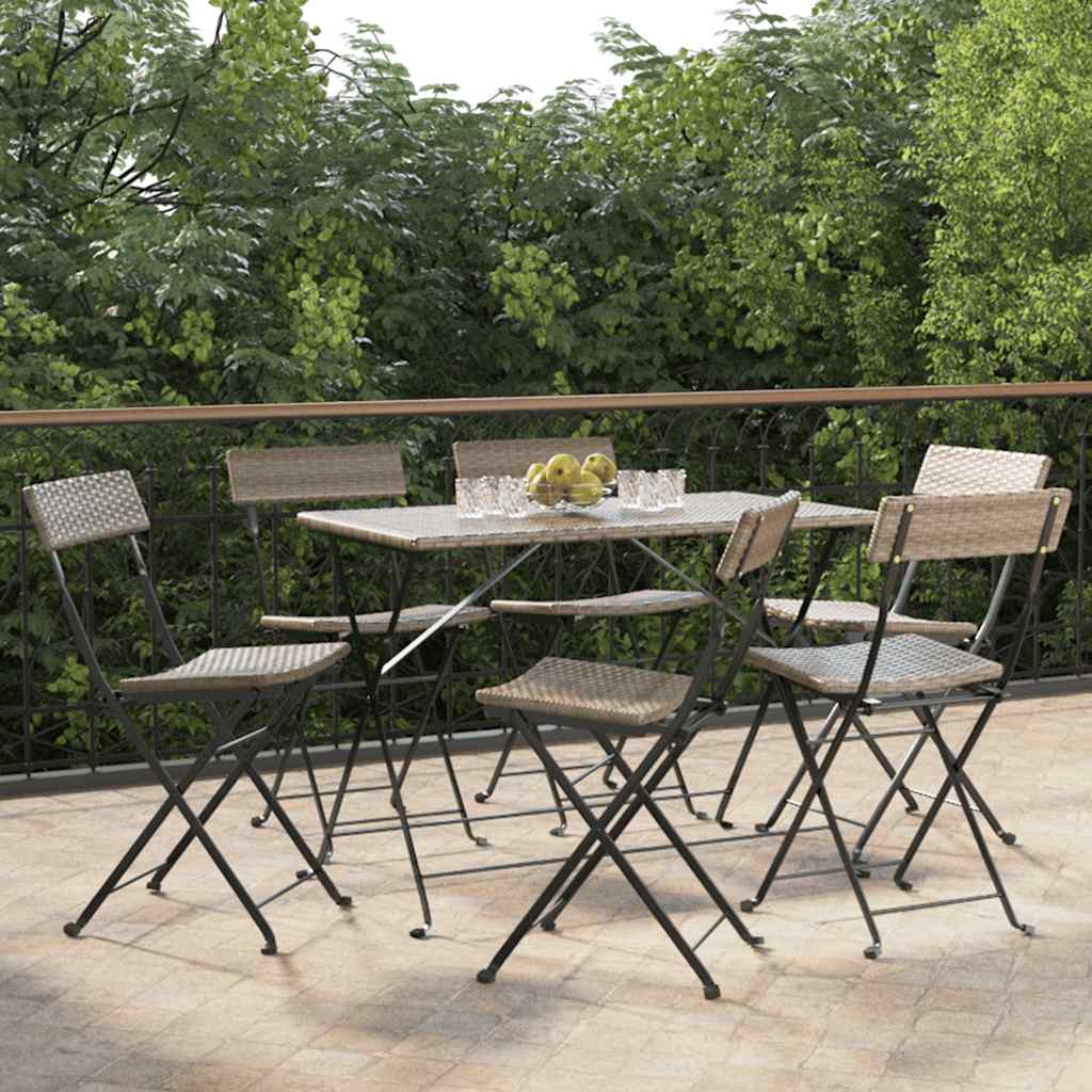 Klappstühle, 6 Stück, graues Polyrattan und Stahl