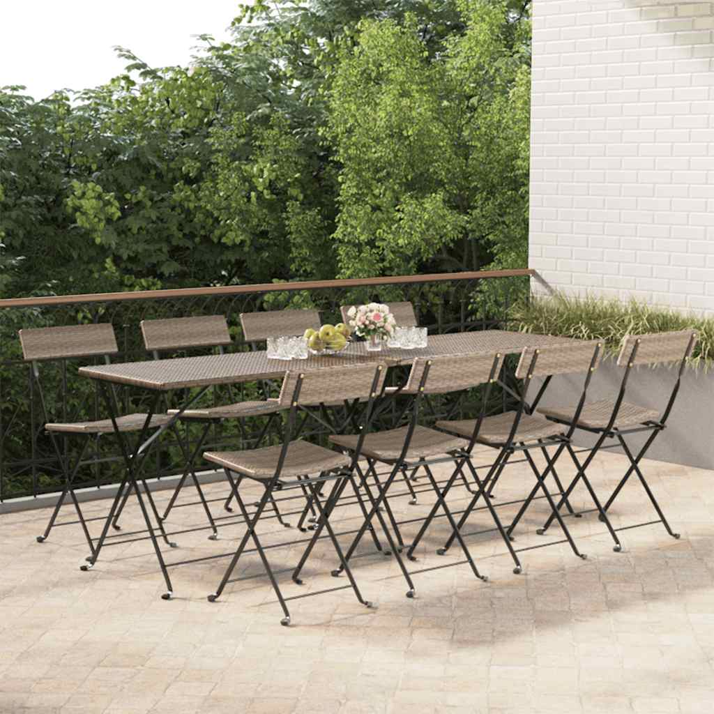 Klappstühle, 8 Stück, graues Polyrattan und Stahl