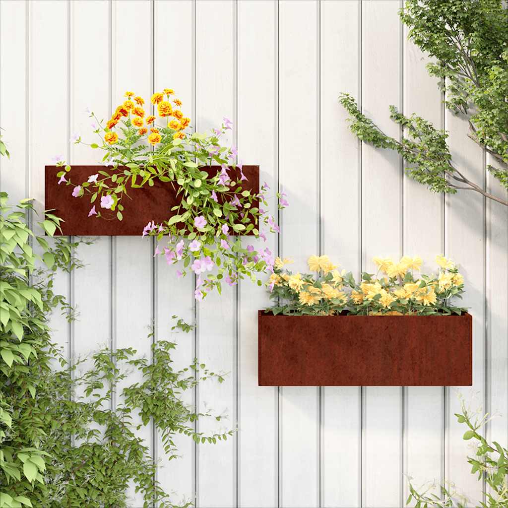 Wand-Pflanzkübel 2 Stk. Rostig Cortenstahl 53x10x17 cm