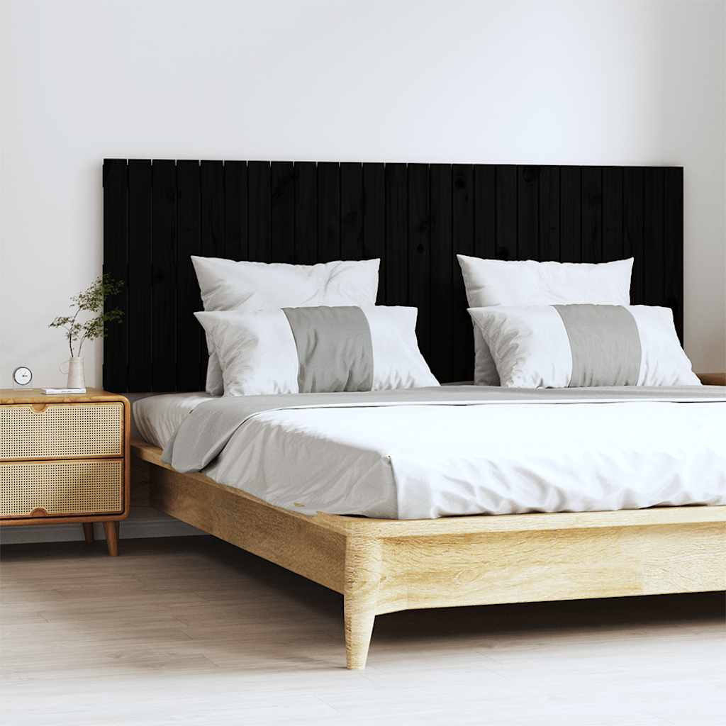 Wand-Kopfteil Schwarz 166x3x60 cm Massivholz Kiefer
