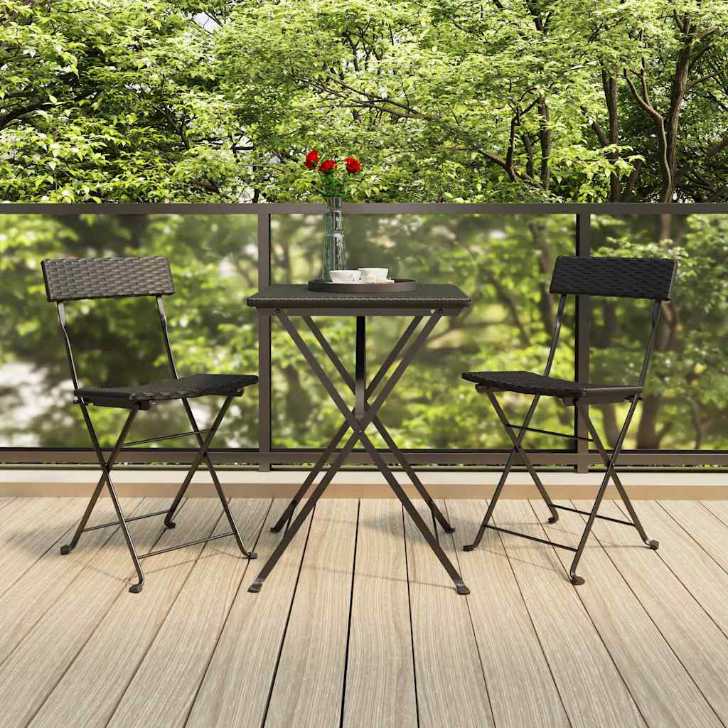 Klappstühle, 2 Stück, schwarz, aus Polyrattan und Stahl