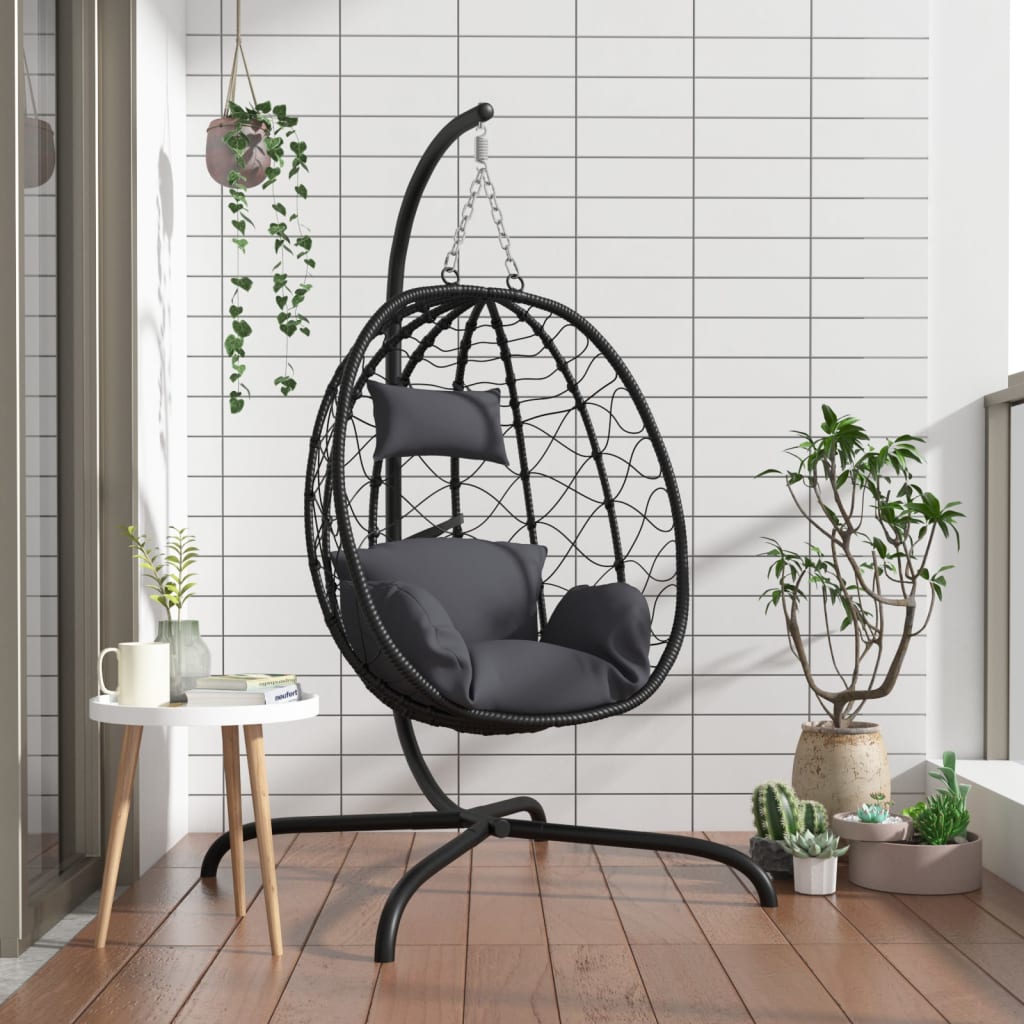 Hängesessel mit Kissen Anthrazit Poly Rattan & Stahl