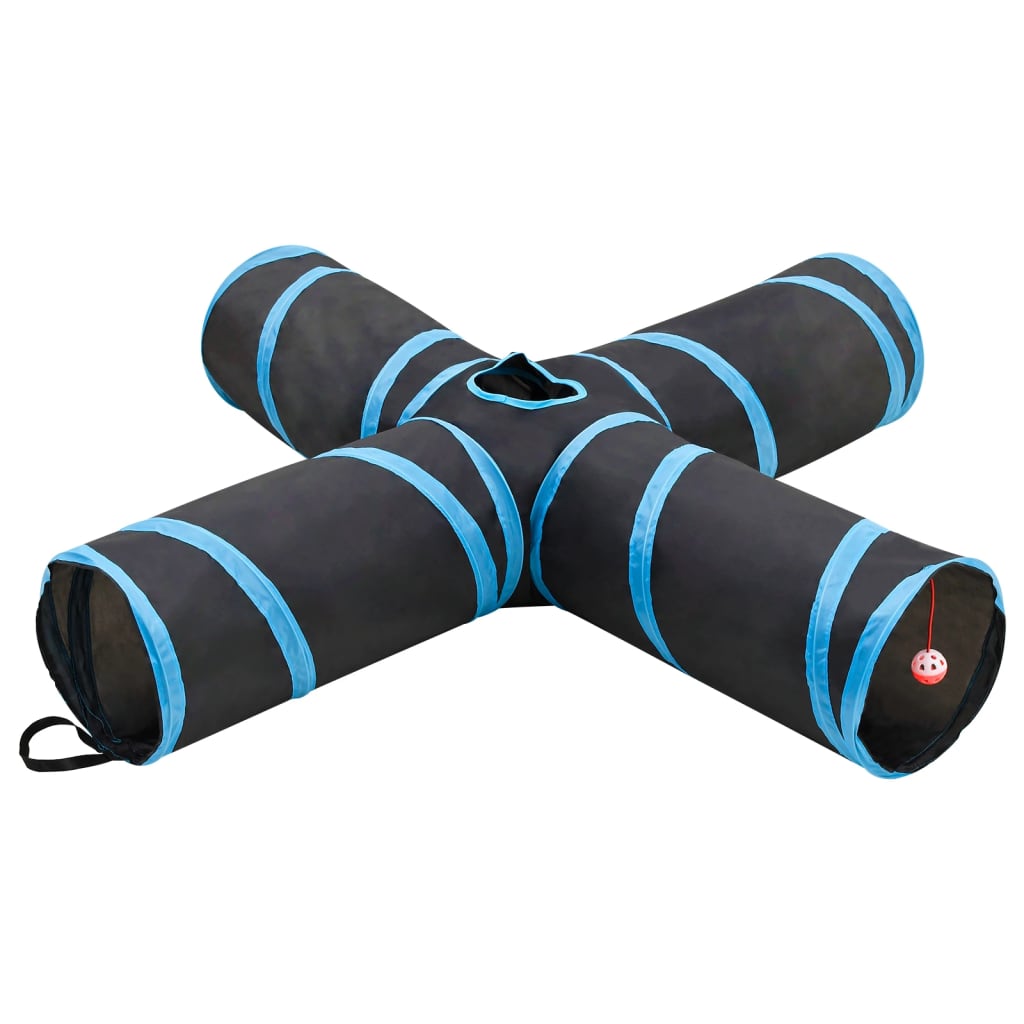 Katzentunnel 4-Wege Schwarz und Blau 132 cm Polyester