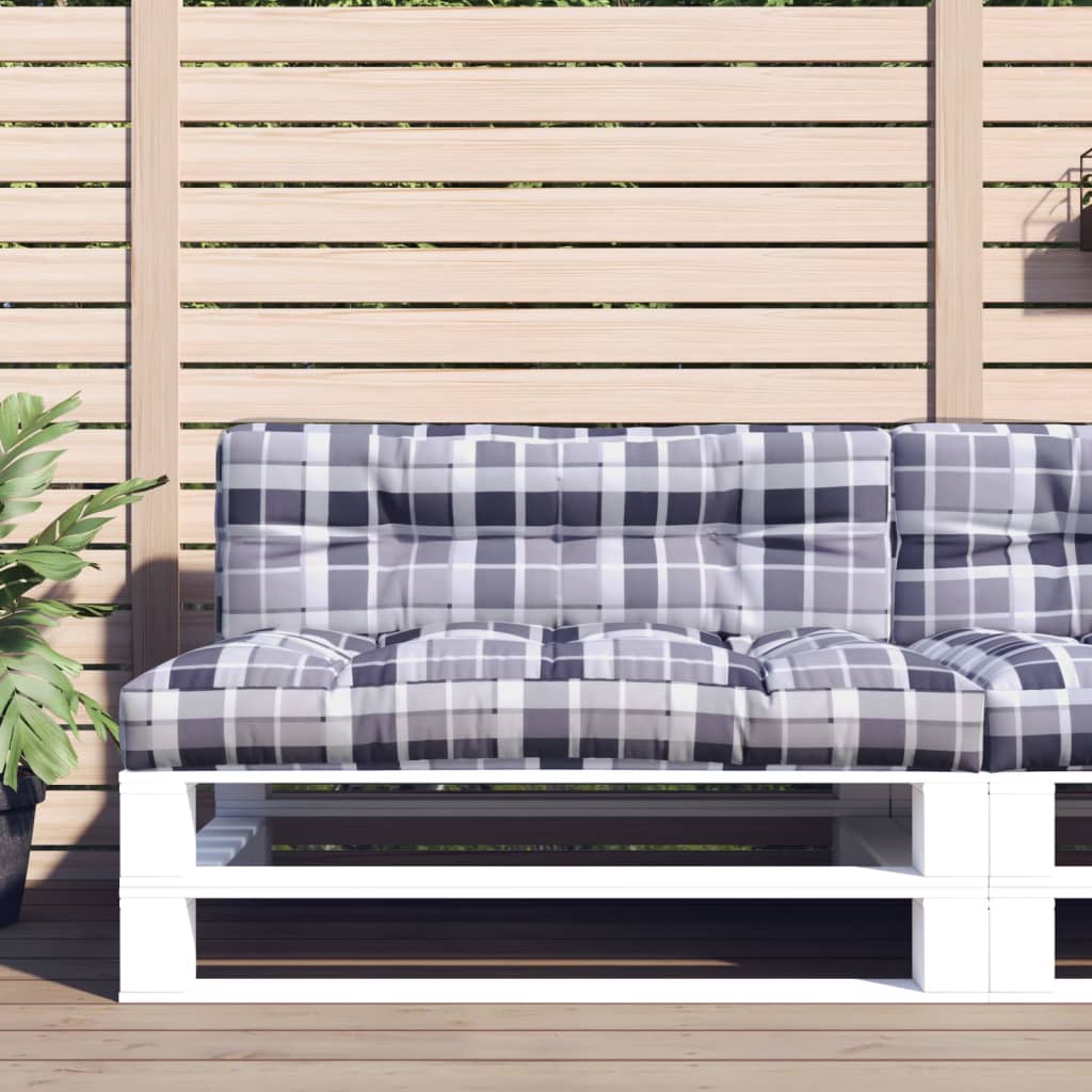 Palettenkissen Grau Karomuster 120x40x12 cm Stoff