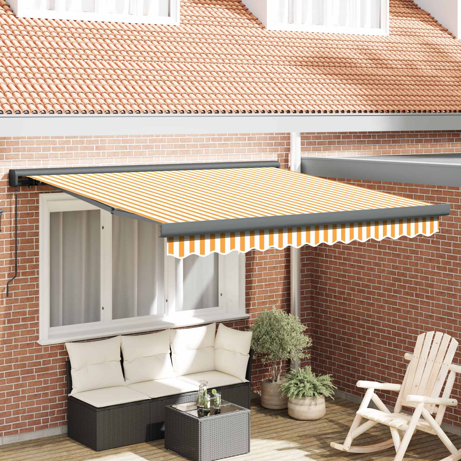 | Ausziehbare Markise | Blau und Weiß mit weißem Rahmen 3 x 2,5 m