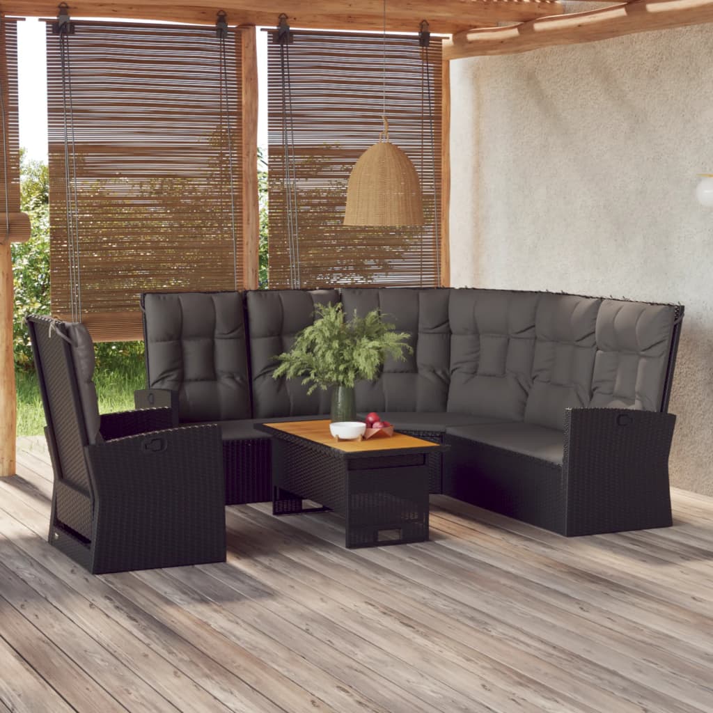 3-tlg. Garten-Lounge-Set mit Kissen Schwarz Poly Rattan