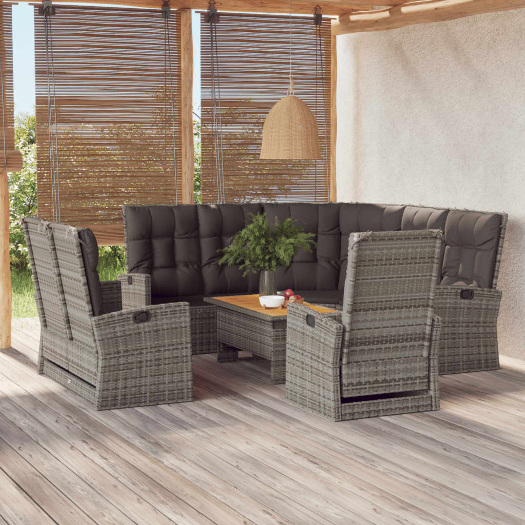 4-tlg. Garten-Lounge-Set mit Kissen Grau Poly Rattan