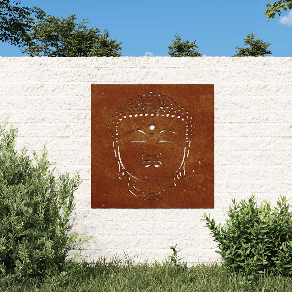 Garten-Wanddeko 55x55 cm Cortenstahl Buddha-Kopf