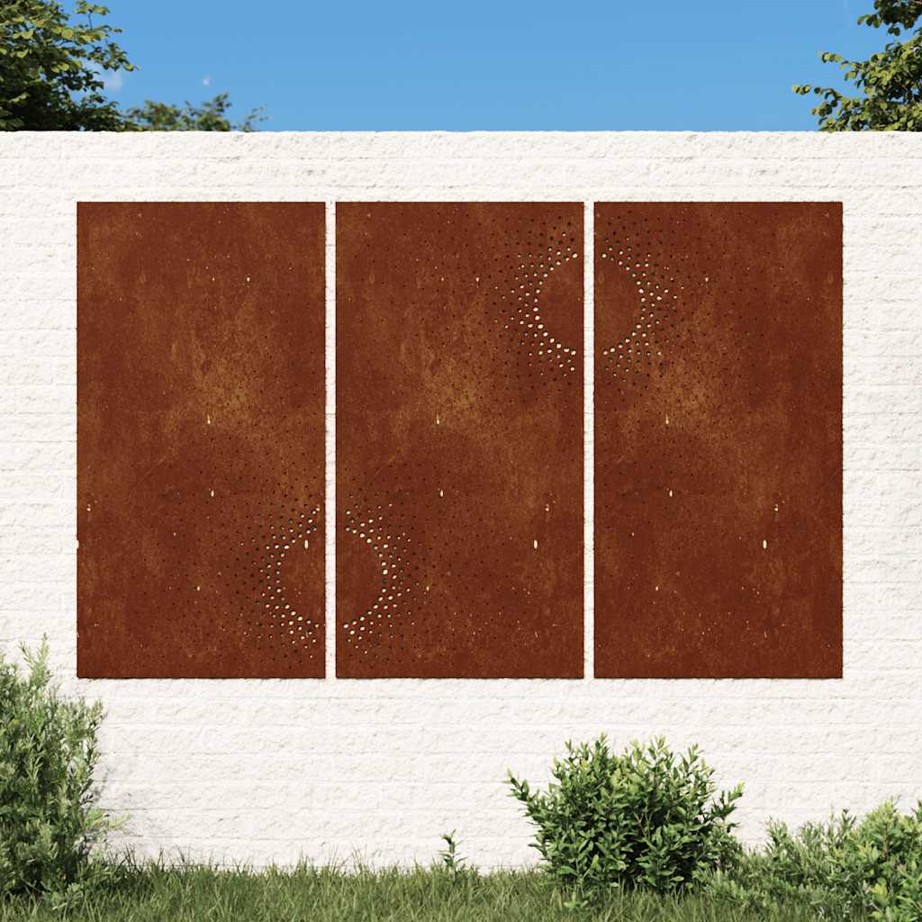 3-tlg. Garten-Wanddeko 105x55 cm Cortenstahl Sonnen-Design