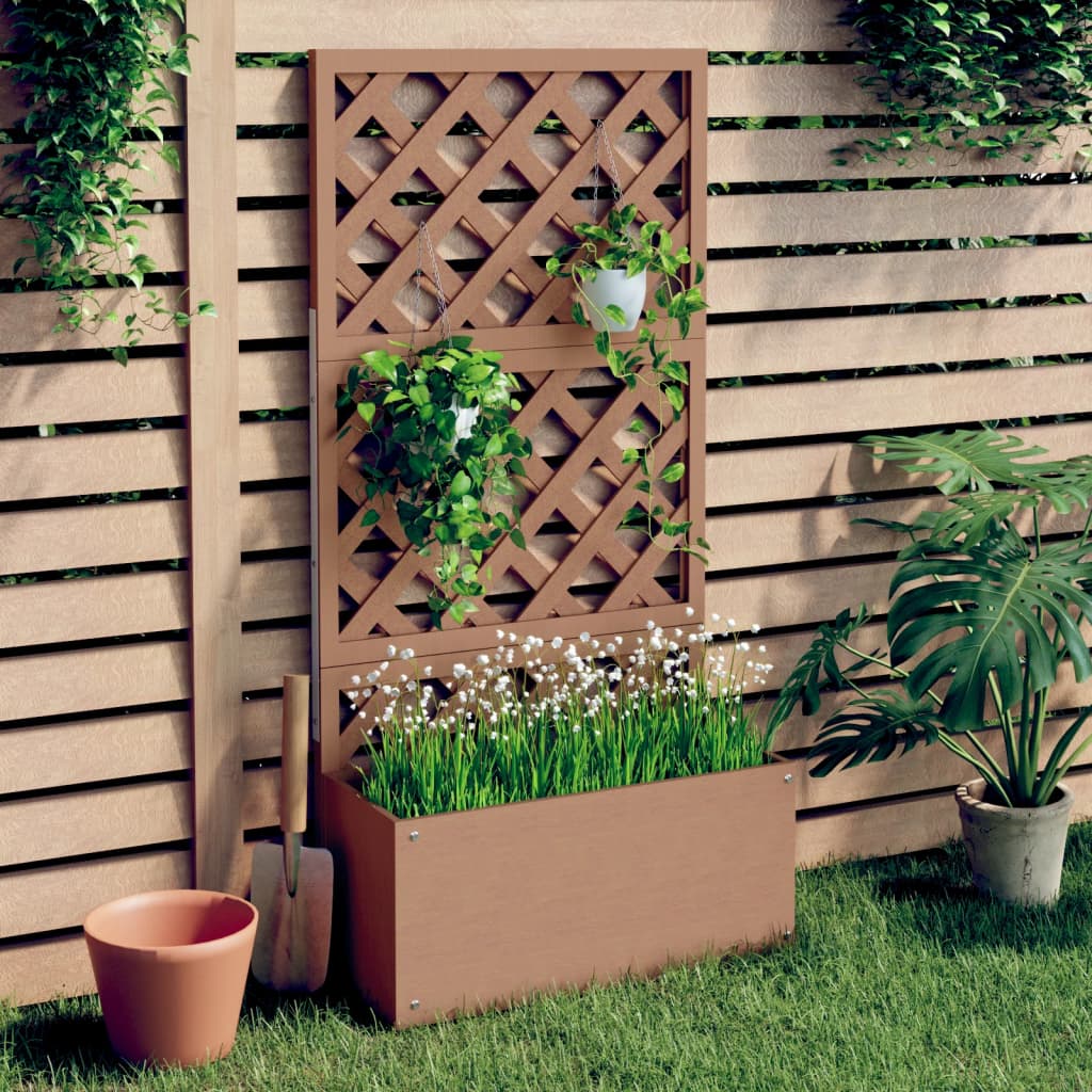 Blumenkasten mit Rankgitter Braun 65x33x135 cm WPC