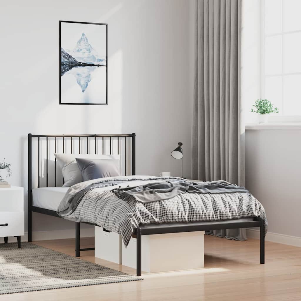 Bettgestell mit Kopfteil Metall Schwarz 100x190 cm