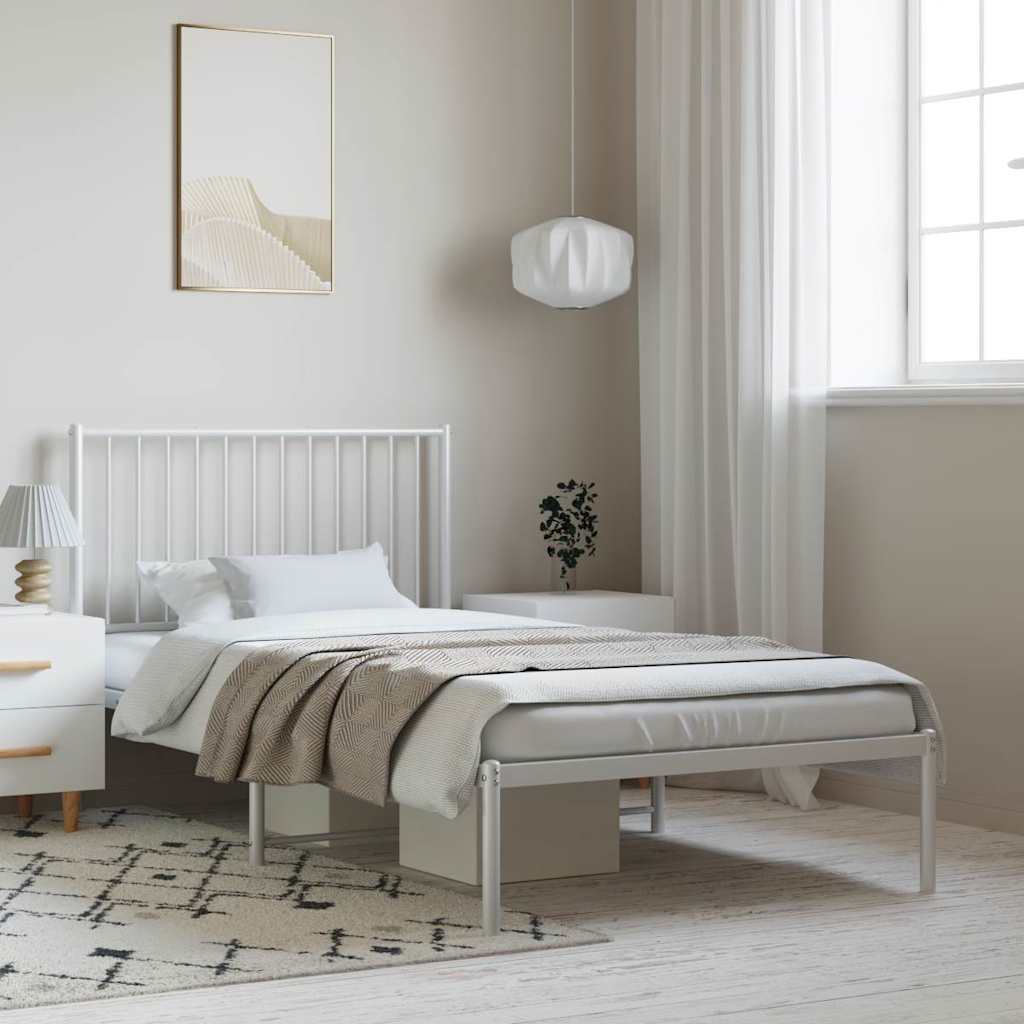 Bettgestell mit Kopfteil Metall Weiß 100x190 cm