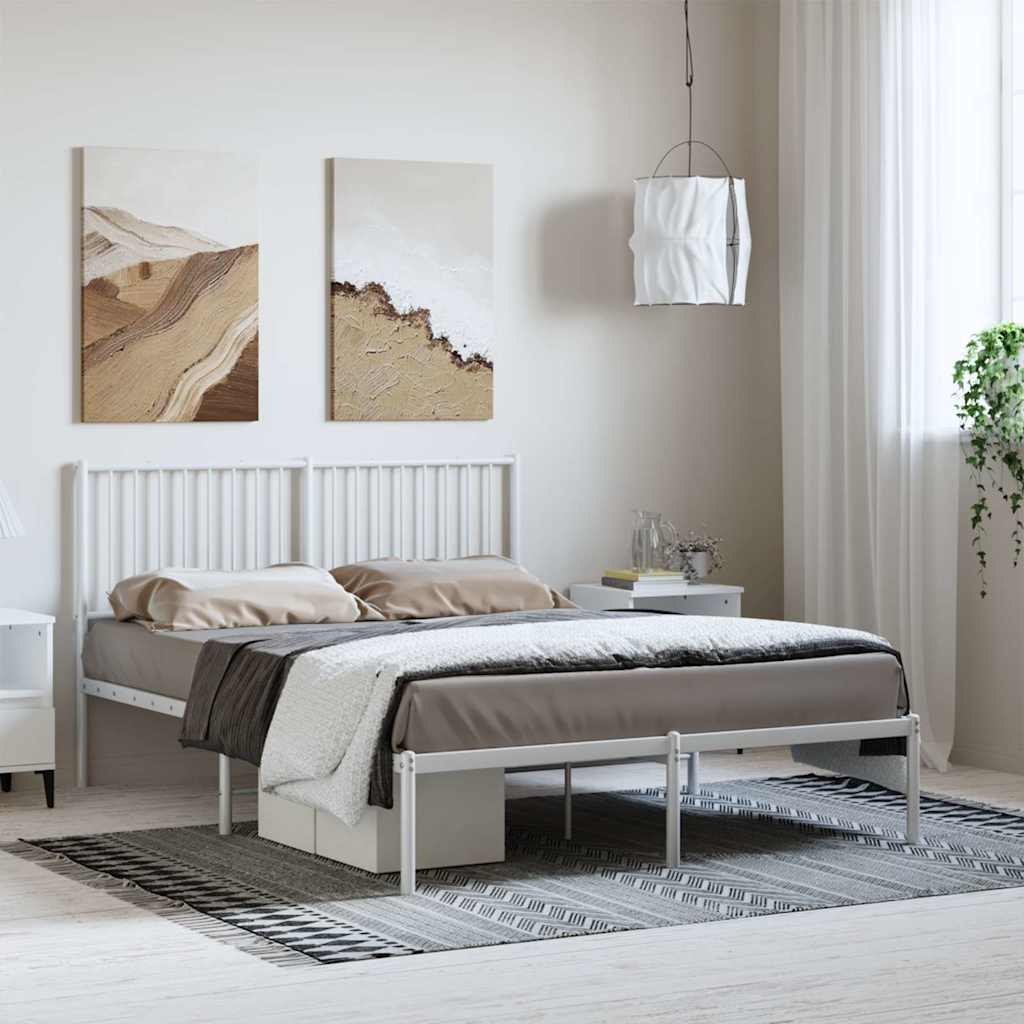 Bettgestell mit Kopfteil Metall Weiß 135x190 cm