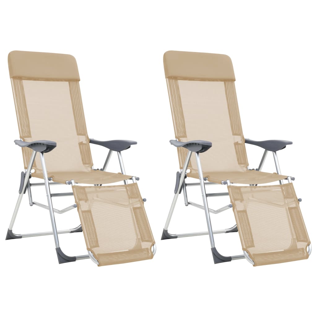 Klappbare Liegestühle mit Fußteil 2 Stk. Creme Textilene