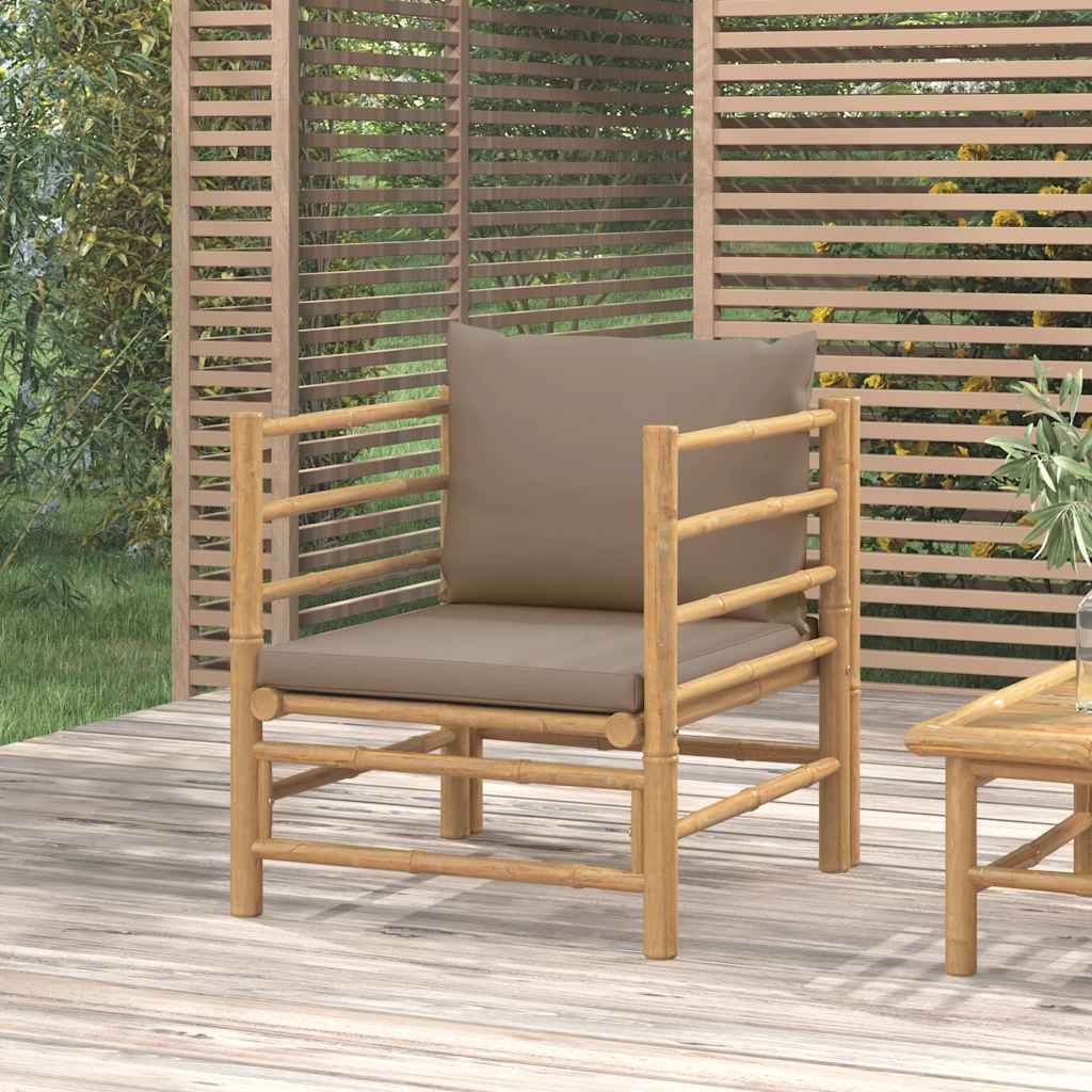 Gartensessel mit Taupe Kissen Bambus