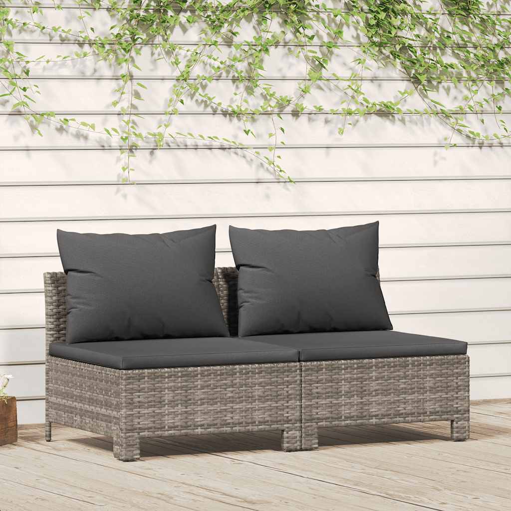 Gartensofa 2-Sitzer mit Kissen Grau Poly Rattan