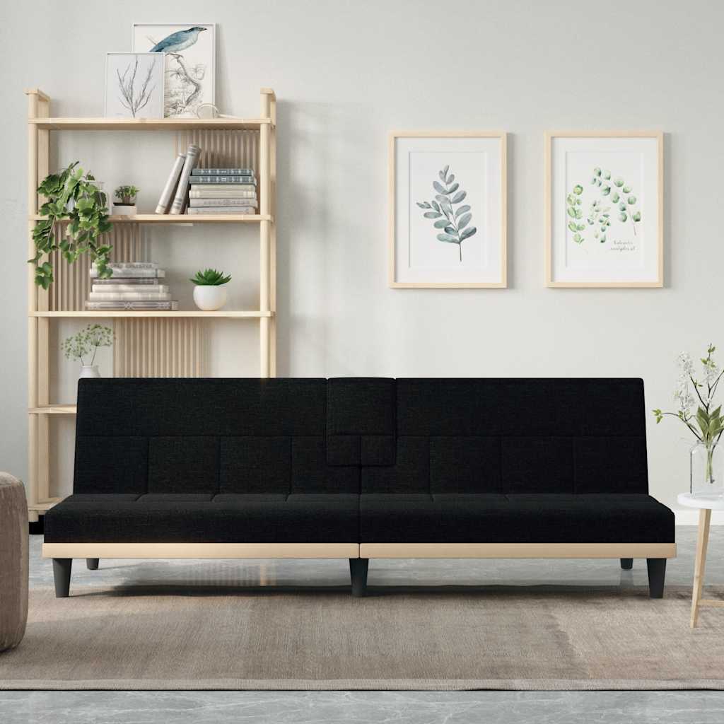 Schlafsofa mit Getränkehaltern Schwarz Stoff