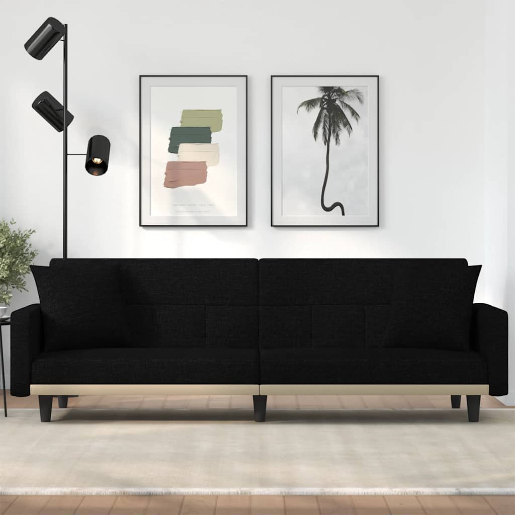 Schlafsofa mit Kissen Schwarz Stoff