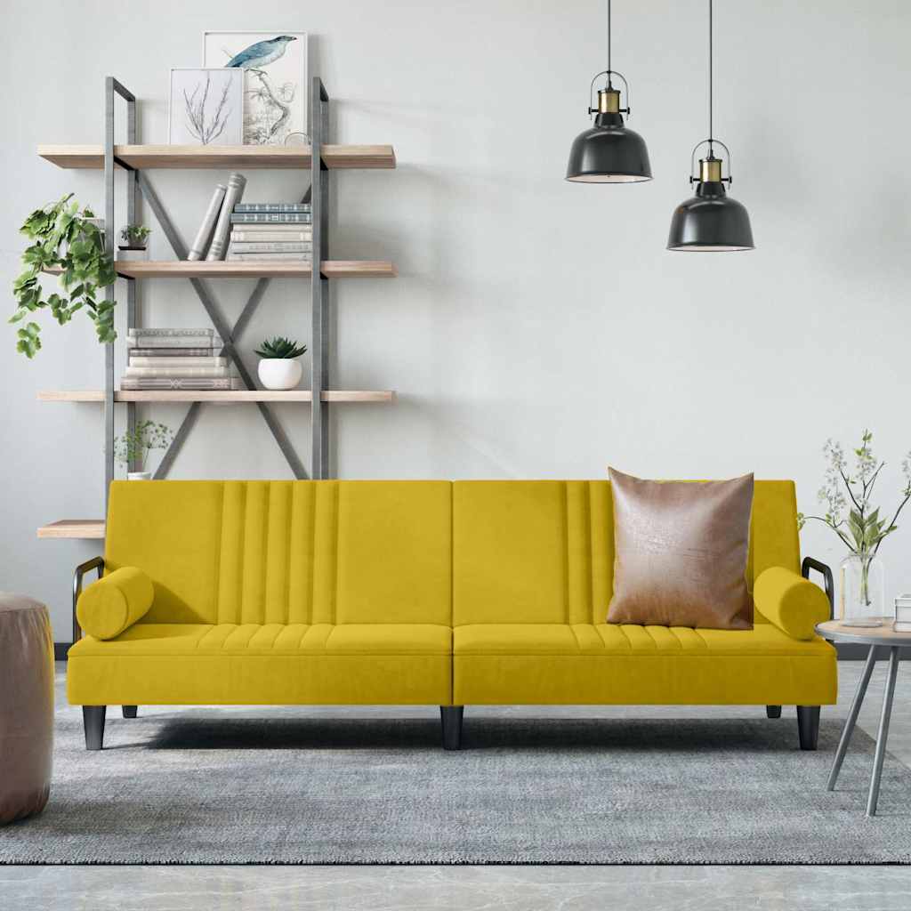 Schlafsofa mit Armlehnen Gelb Samt