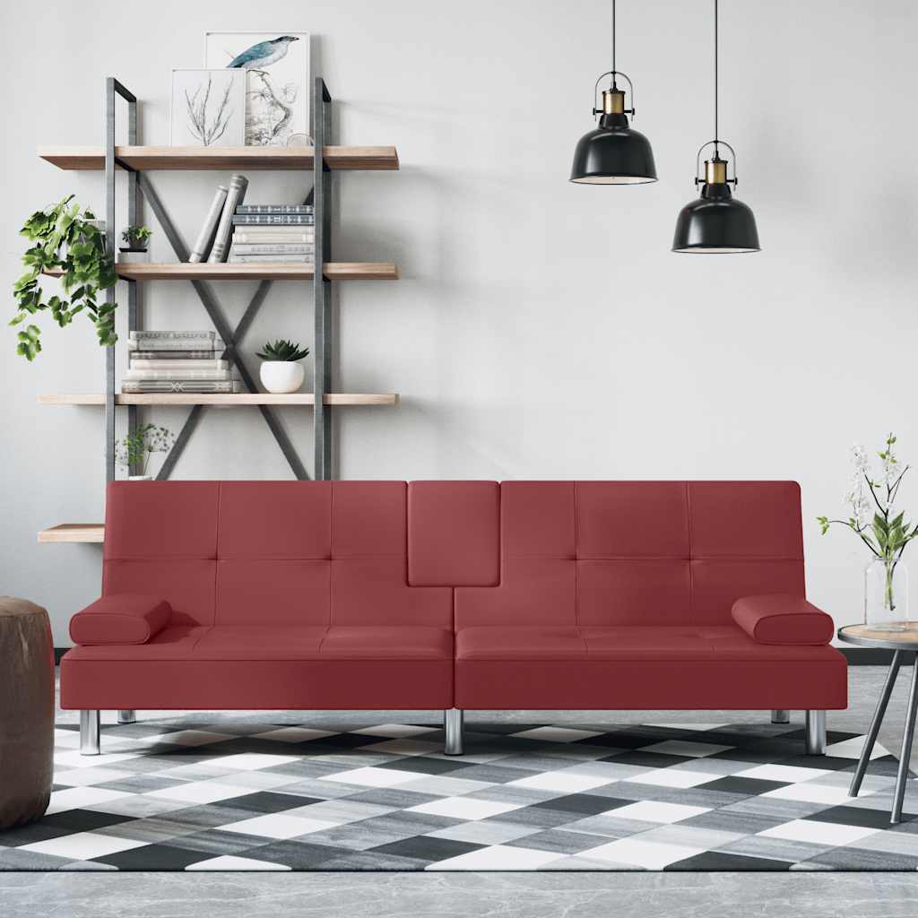 Schlafsofa mit Getränkehaltern Rot Kunstleder