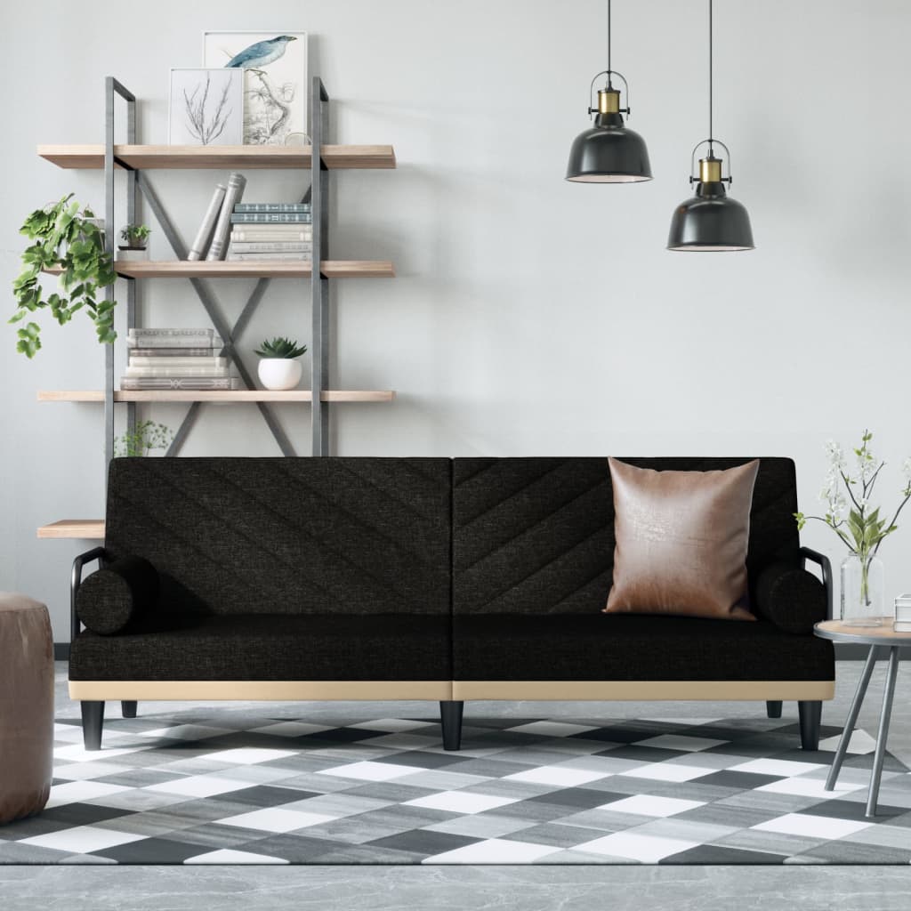 Schlafsofa mit Armlehnen Schwarz Stoff