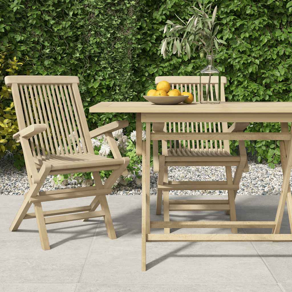 Klappstühle, 2 Stück, Grau, 56 x 61 x 89 cm, Massivholz Teak