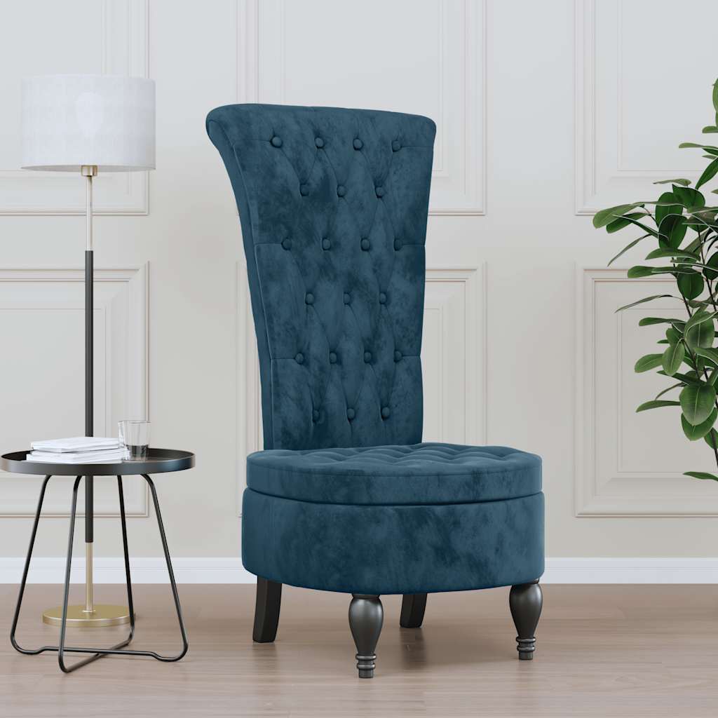Polsterstuhl mit Hoher Rückenlehne Blau Samt Knopfheftung