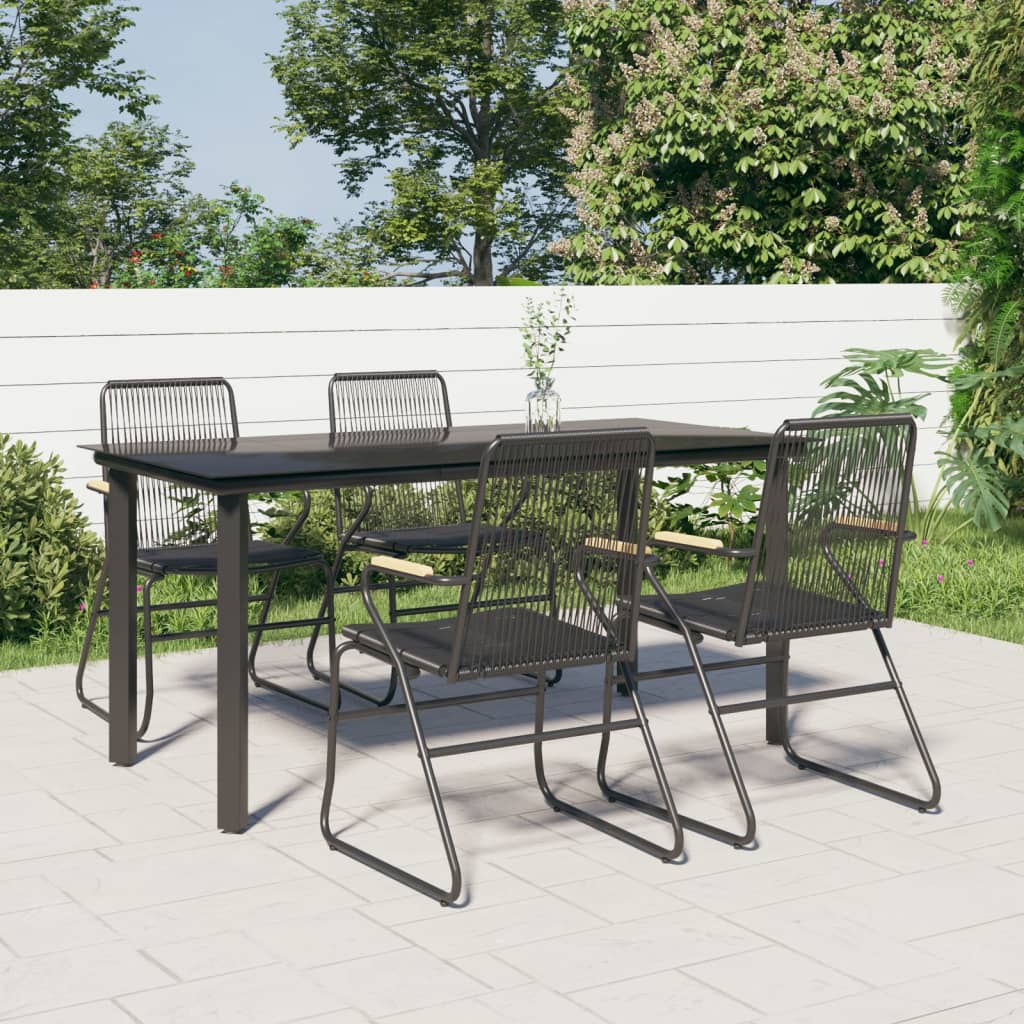 5-tlg. Garten-Essgruppe Schwarz PVC Rattan