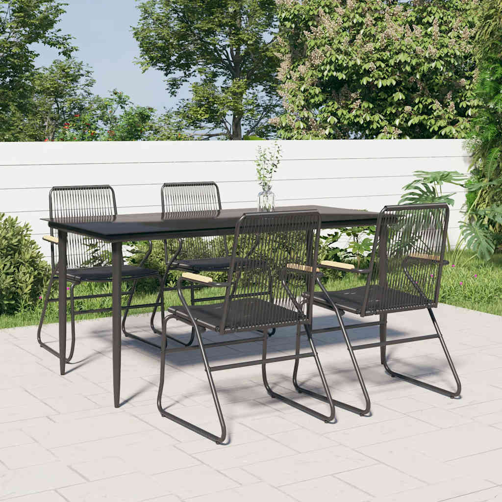 5-tlg. Garten-Essgruppe Schwarz PVC Rattan
