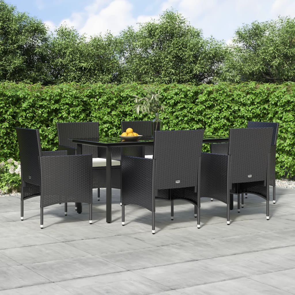 7-tlg. Garten-Essgruppe mit Kissen Schwarz