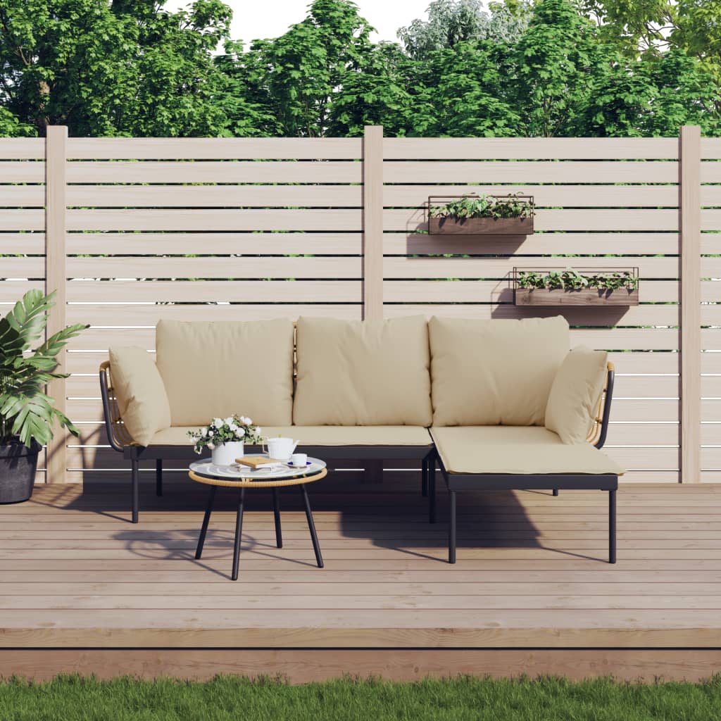 3-tlg. Garten-Lounge-Set mit Kissen Beige Poly Rattan